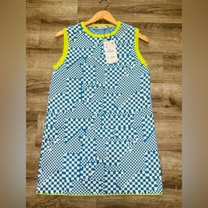 Zara Blue and White Patterned dress with Neon Trim
